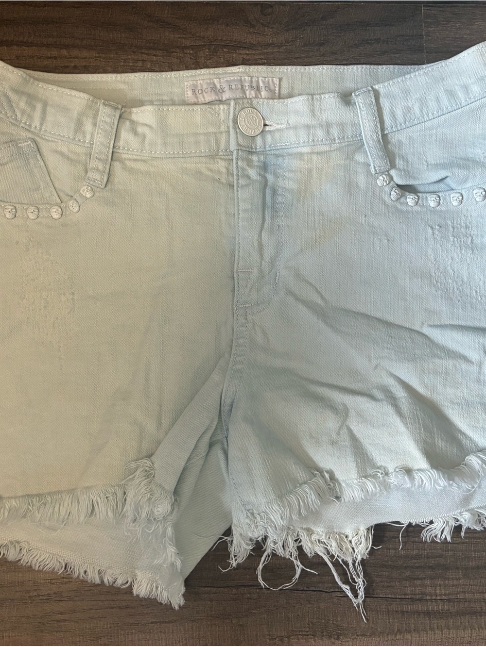 Rock & Republic Pale Blue Frayed Hem Denim Shorts